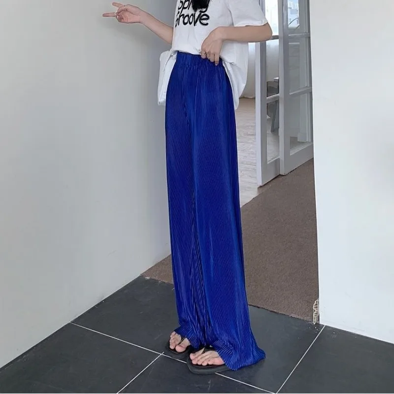 Trousers Ice Shreds Cool Straight Cylinder Woman High Waisted Pendant Pleating Wide Legs Loose Fitting Leisure Mopping The Floor