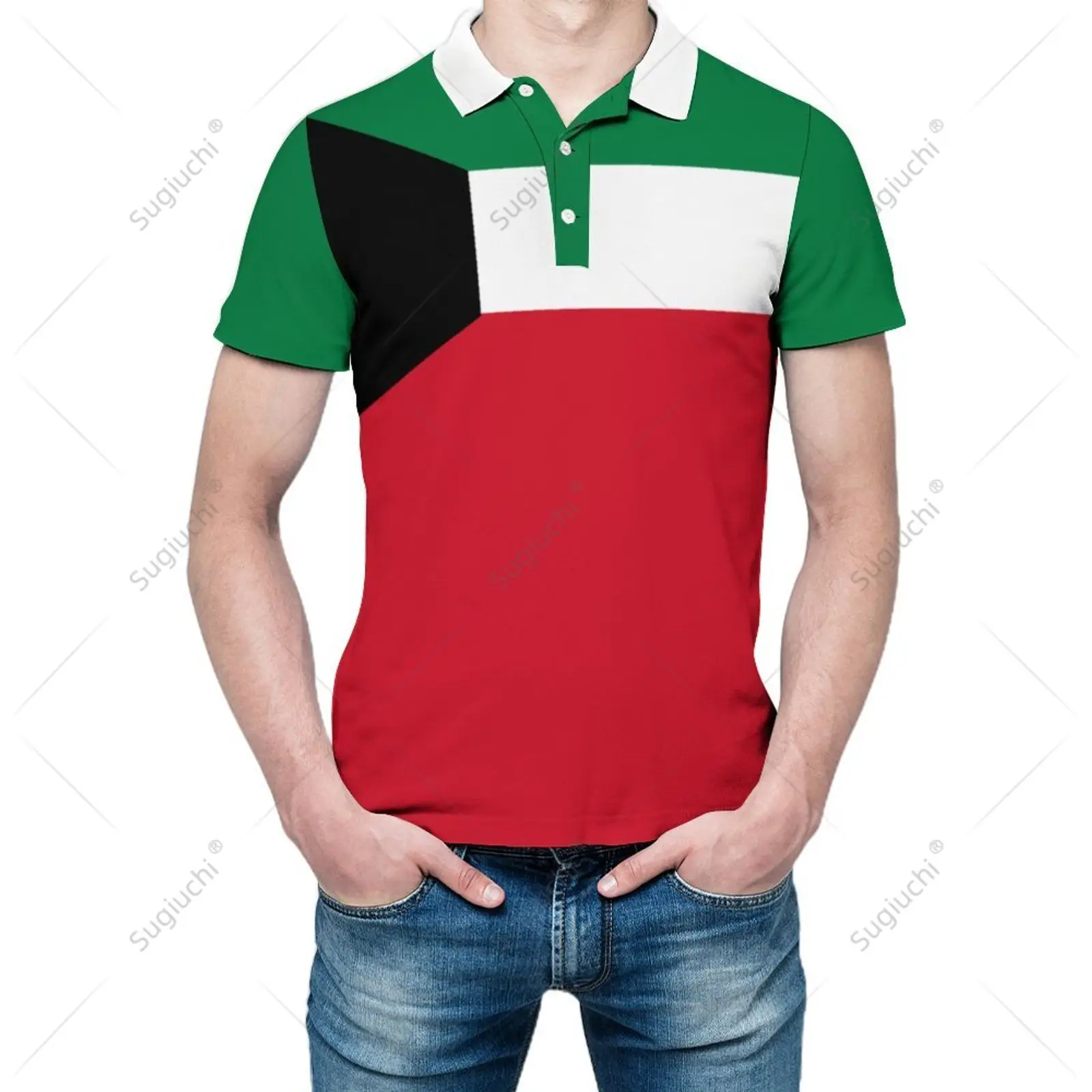 Polo Unisex Kuwait Flag 3D Print Uomo Polo Abbigliamento Moda Tute Maniche Corte