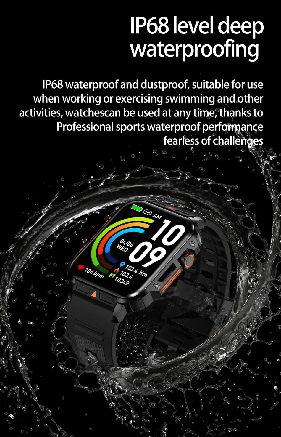 LIGE Smartwatch voor heren, 800 mAh accu, 1,85 inch HD groot display/led- zaklamp, sporthorloge voor heren, met telefoonfunctie, 110 sportmodi, fitnesshorloge met IP68 waterdicht, voor Android en iOS