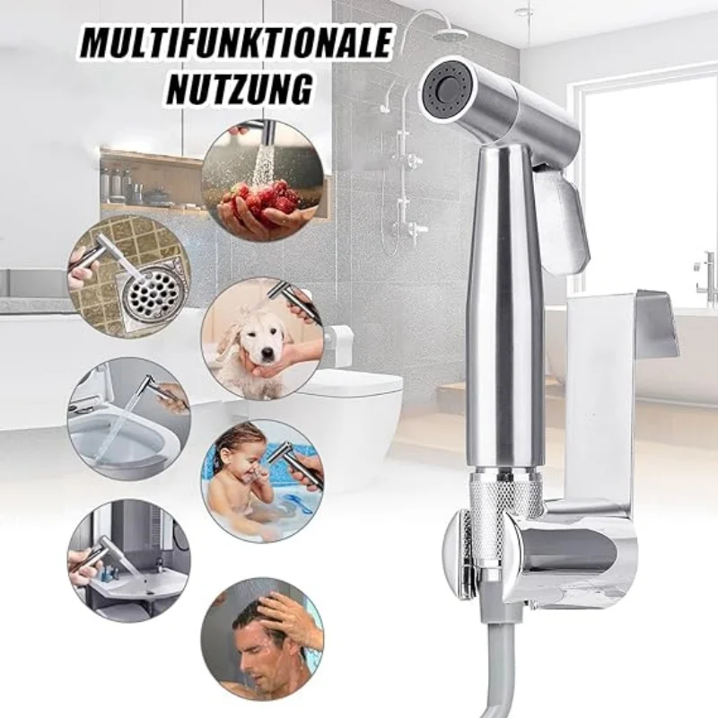 Handheld Bidet Toilet Sprayer Kit  stainless steel spray gun with 3 Way Valve，bellows Used for personal hygiene and pet bathing 6