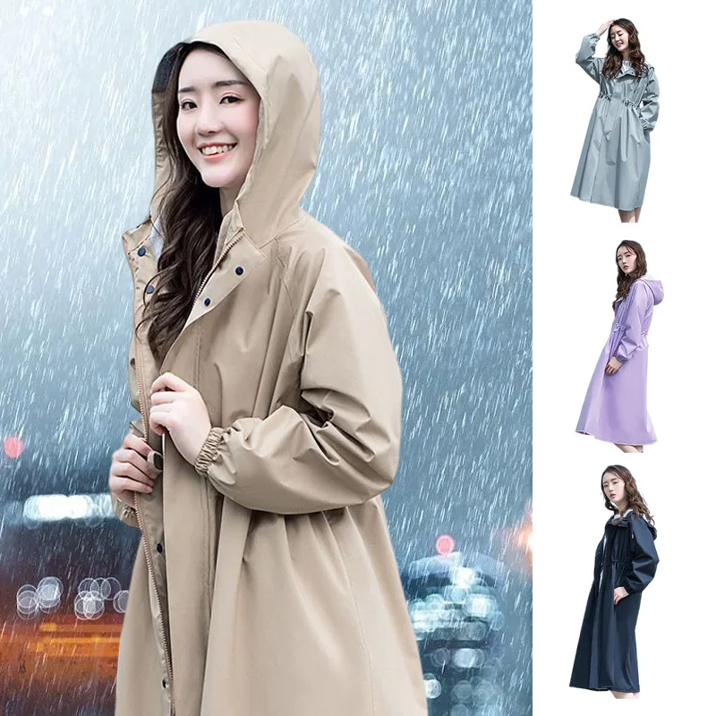 Adult Fashion Long Raincoat Women Waterproof Poncho Jacket Windproof Breathable Rain Coat Hooded Cloak Outdoor Hiking Travel