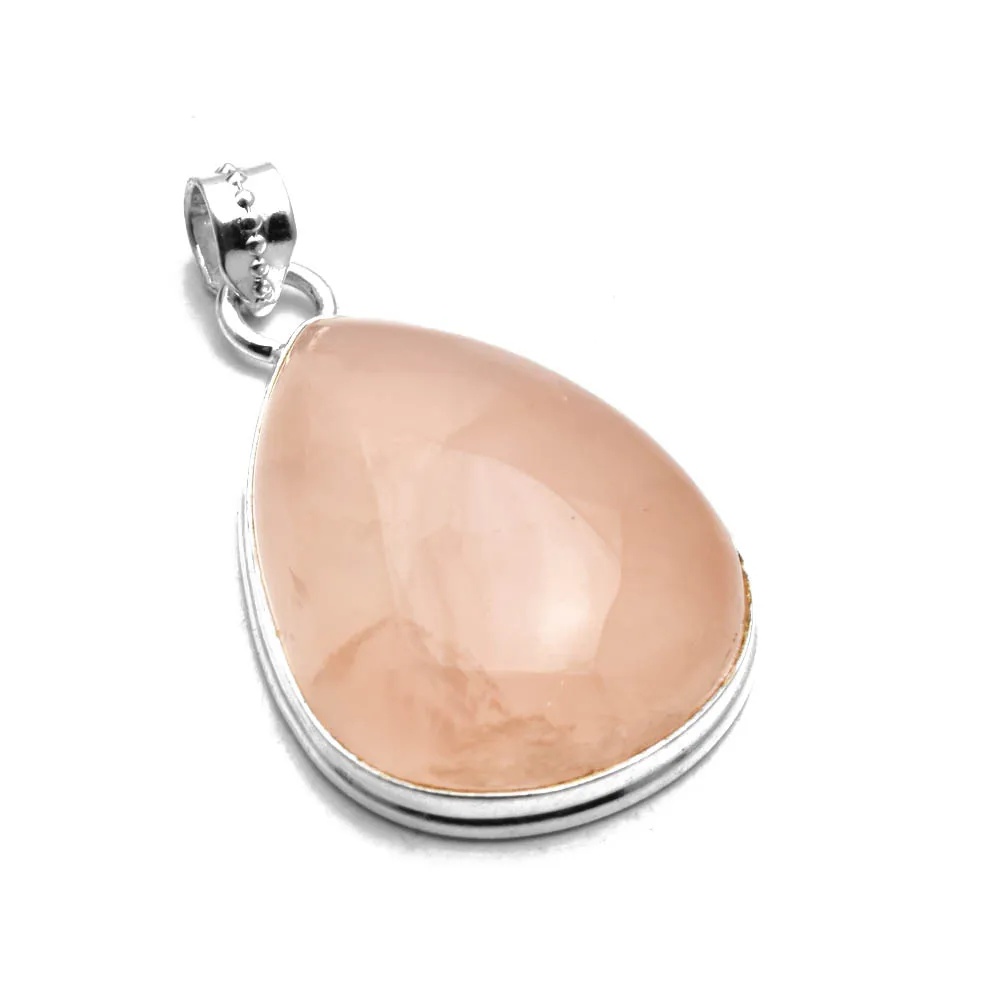

Genuine Rose Quartz Pendant 925 Sterling Silver, Women Hand Made Fine Jewelry Gift 40 mm, AP8100