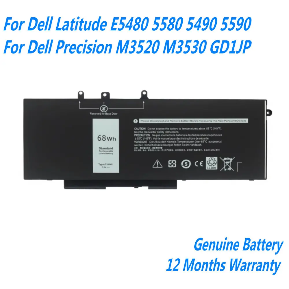 Nuova Batteria Per Laptop Gjknx Per Dell Latitude E5480 5580 5490 5590 Precisione M3520 M3530 Gd1Jp 7.6V 68Wh