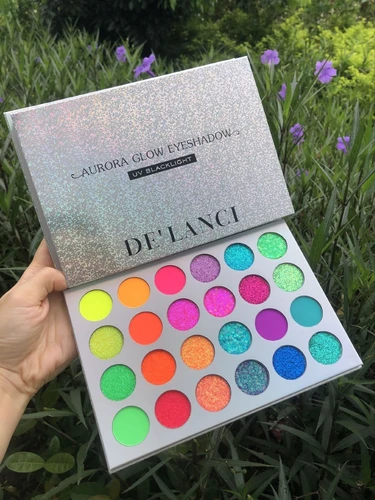 DE'LANCI 네온 글로우 인 다크 아이섀도우 팔레트, 오로라 스테이지 클럽 메이크업 키트, 블랙라이트 UV 형광 아이 섀도우 컬러 5
