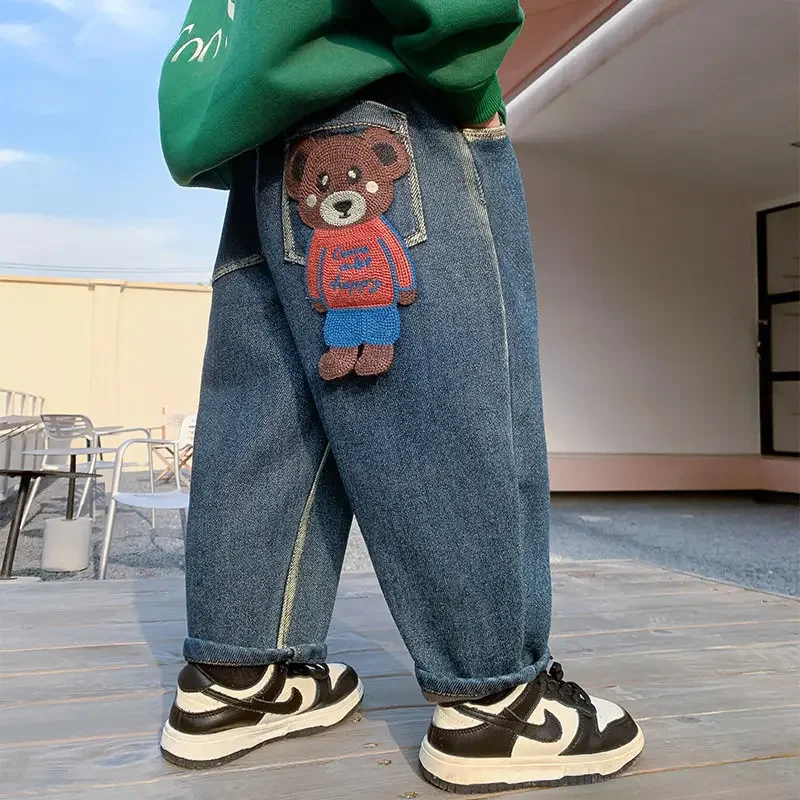 

Джинсы для мальчиков на осень и зиму флисовые брюки с подкладкой Новинка 2024 детская зимняя одежда брюки