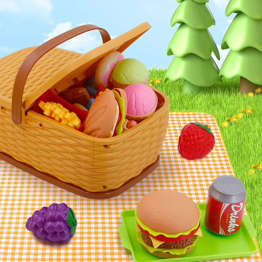 Children's educational house outdoor picnic pretend fruit basket hamburger pizza set toy gift kitchen men and women 3