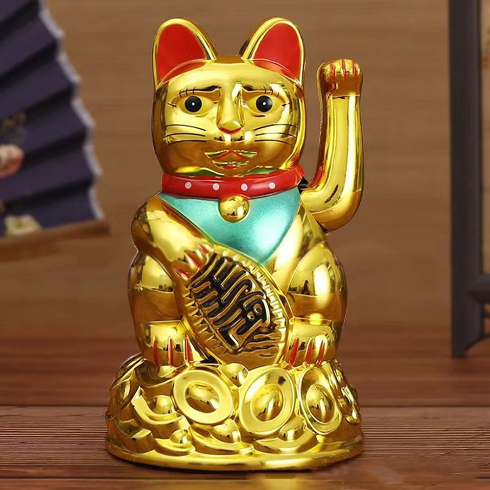Chinese Lucky Waving Cat Beckoning Maneki Neko Gold Fortune Feng Shui 6.5" Inch Home Decor Art DIY Ornament Room Decoration