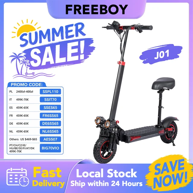 Trottinette électrique J01, moteur 800W, batterie 48V15AH avec siège, trottinette électrique pour adultes, 45KM/H, 35KM, pneus de 10 pouces, trottinettes pliables pour la ville 1