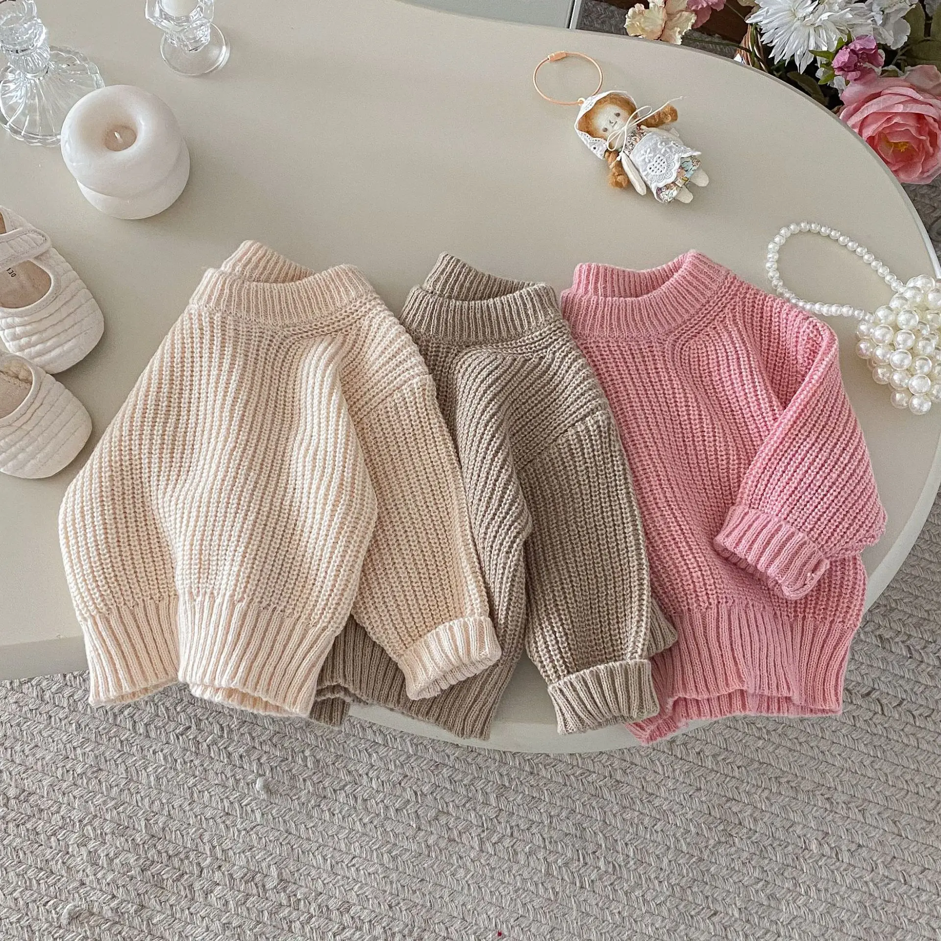 가을  여아 남아 니트 스웨터 긴팔 겨울 스웨터 솔리드 루즈 풀오버 캐주얼 탑스 아동복