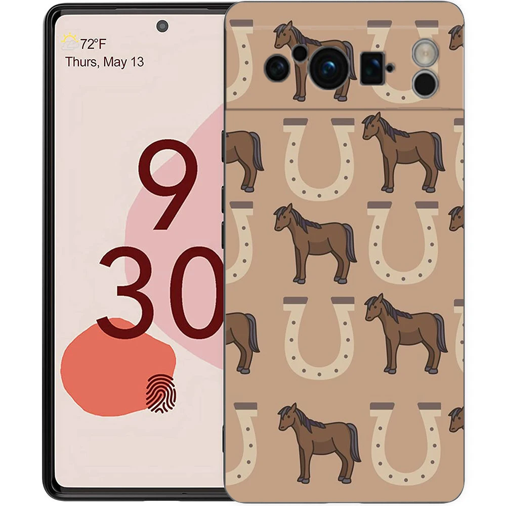 Black Shockproof TPU Silicone Phone Case with Animal Art Horse Design