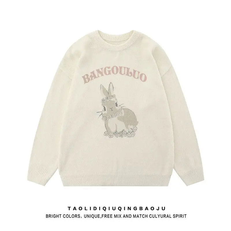 

Sweet Oversized Sweater For Women Rabbit Printed Long Sleeves Jumper Fashion Casual Knitted Pullovers Korean Sueter Mujer