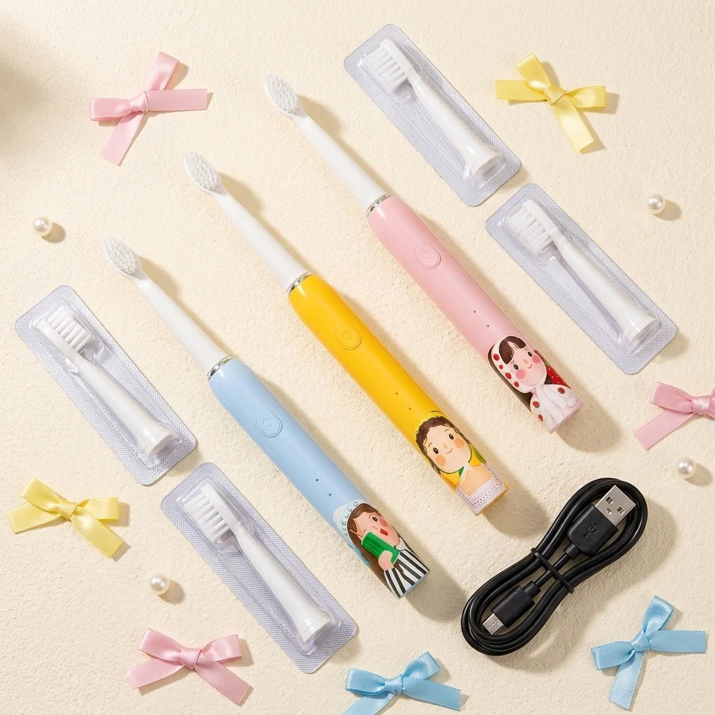 여아용 시리즈 어린이용 소닉 전동 칫솔 IPX7 방수 부드러운 칫솔모 3가지 모드 어린이 여아 구강 관리