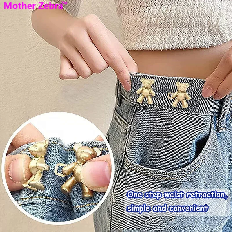 Bear Shaped Adjustable Jean Button 2pairs Waist Snap Pants Extender Jeans Attacher Pins