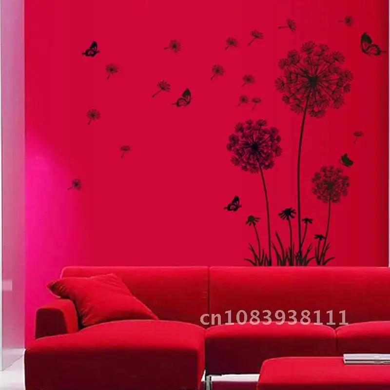 

Dandelion Black Wall Sticker butterflies on the wall Living room Bedroom window decoration Mural Art Decals home decor stickers