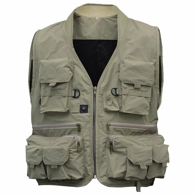 Men's Outdoor Multi Pockets Fly Fishing Vest OUTER Wear Polyester Safari  Style Spring V-neck Short 100% Polyester Shell - AliExpress
