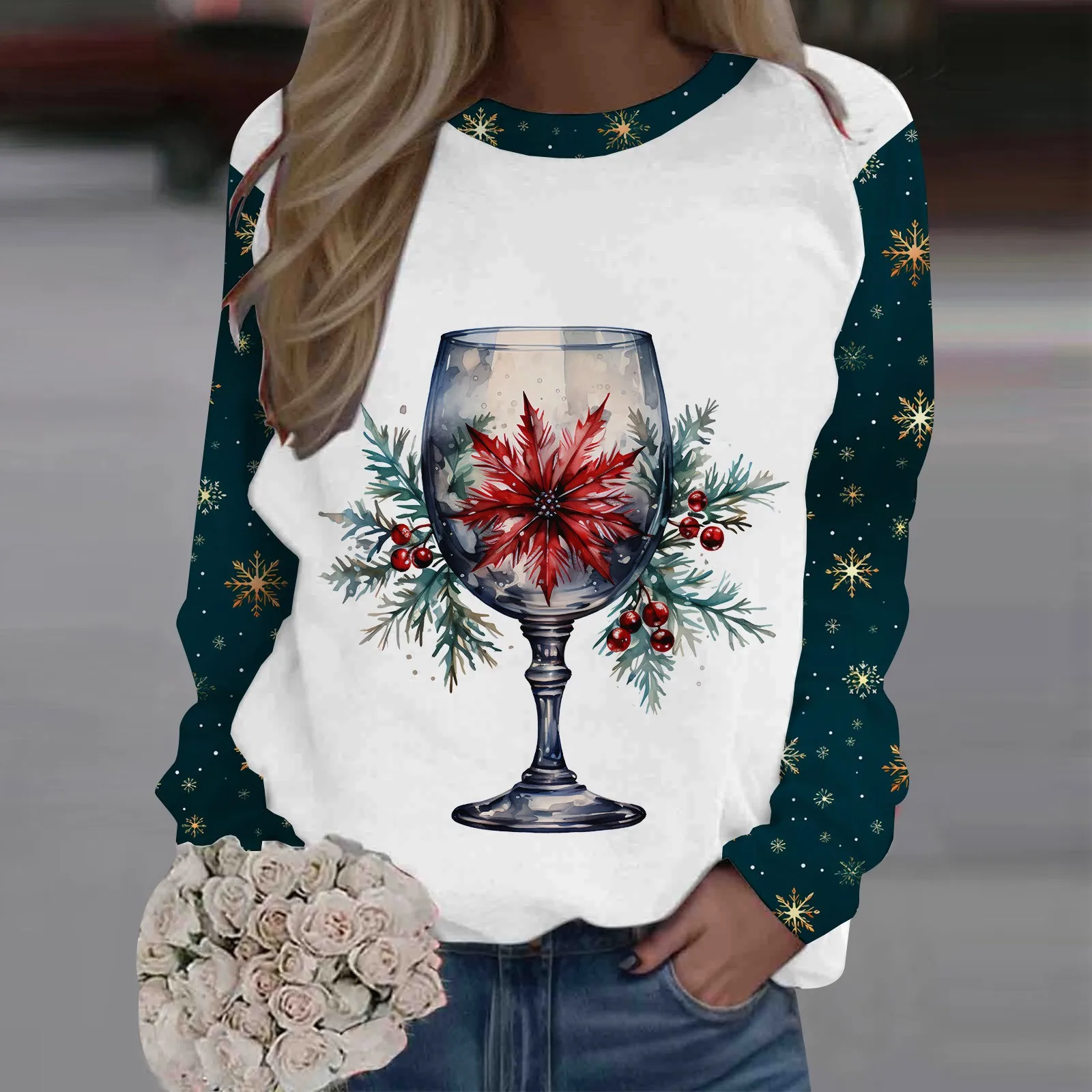 

Свитшот женский с длинным рукавом, уличный пуловер в стиле хип-хоп с рождественской елкой, модная Рождественская одежда с круглым вырезом, Осень-зима