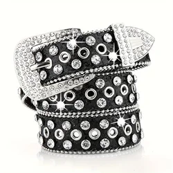 Rhinestone Sparkle PU Leather Belt - Trendy Y2K Style - 115CM (Black)