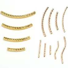 

10pcs 18k Gold Plated Stripe Long Curved Tube Spacer Beads Connector for DIY Jewelry Making Bracelet Findings Components