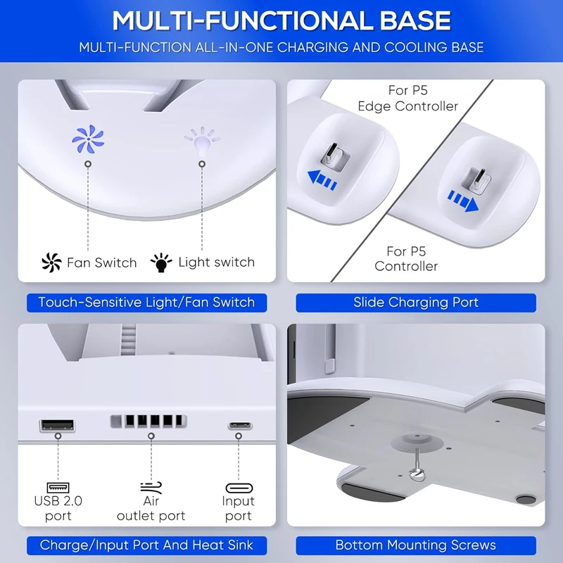 2024 수직 PS5 슬림 스탠드 및 냉각 스테이션, RGB 조명 및 듀얼 컨트롤러 충전기, 플레이스테이션 5 슬림 콘솔용, 신제품