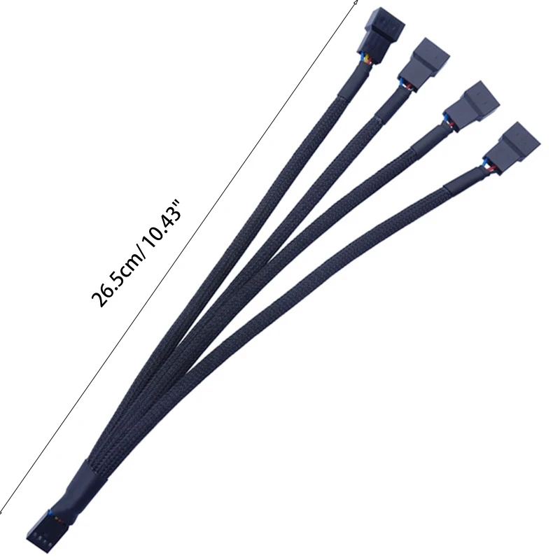 PWM 4pin Fan Sleeved Extension Splitter Hub Cable Motherboard CPU 4 Pin To 4 Way Cooler  3pin  Fan Power