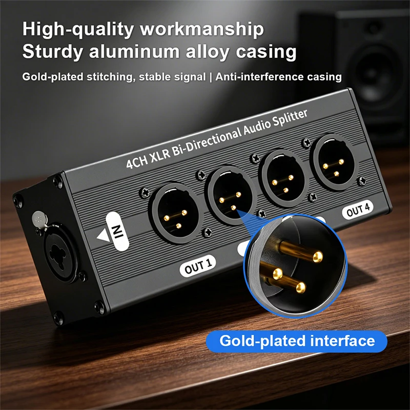 Professional XLR Balanced Audio Signal Splitter Box - 1 Input to 4 Outputs