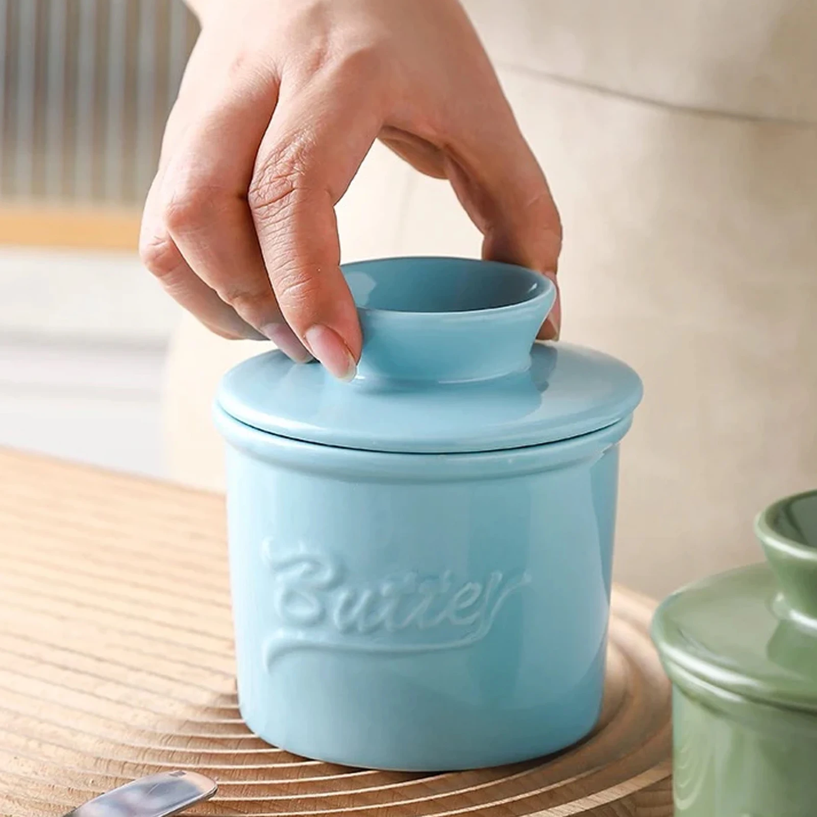 Ceramic Butter Storage Jar Exquisite Cheese Bowl With Lid Household Baking Storage Container For Butter Cheese Milk Honey butter storage box