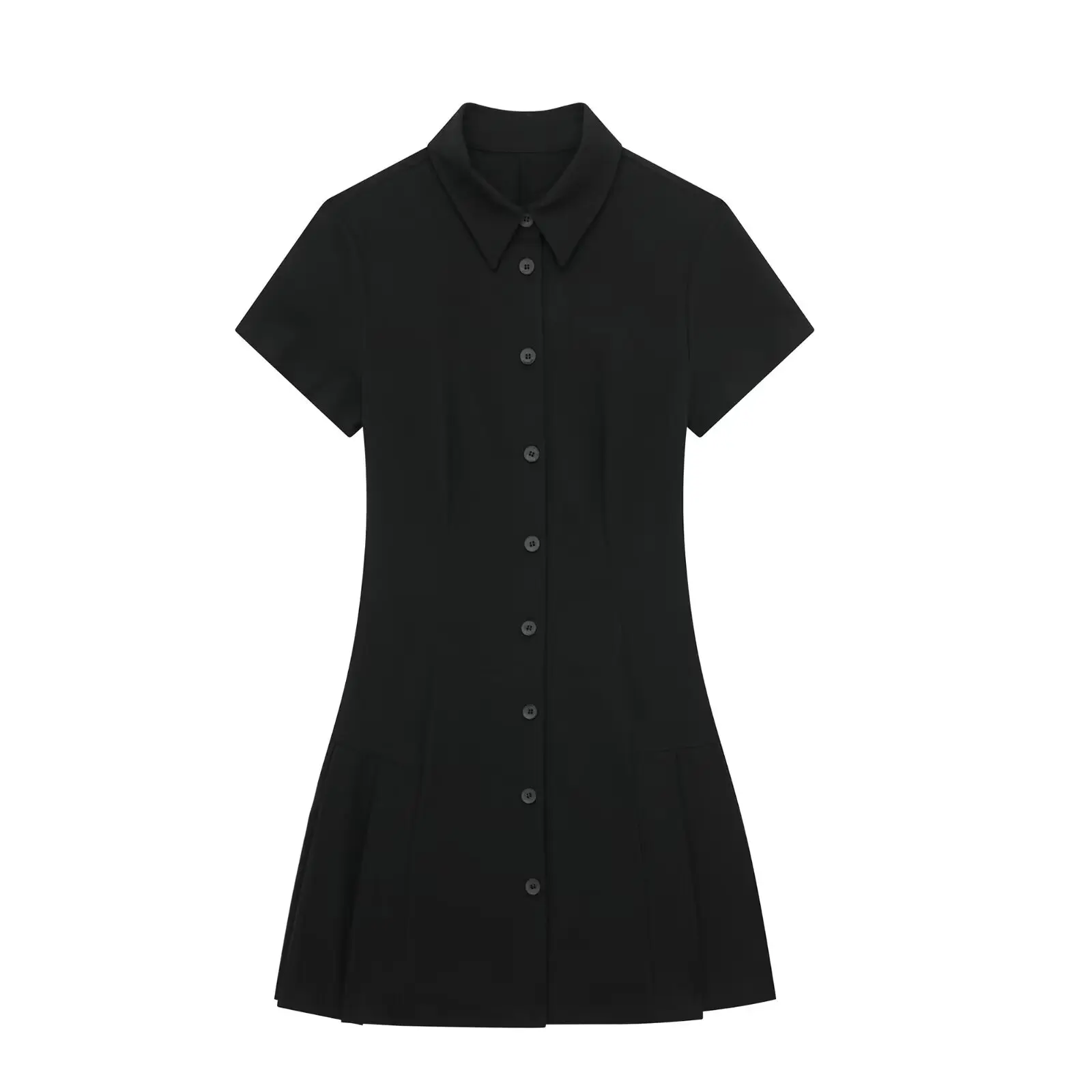 thumbnail image 1 of HH TRAF Vestido mini de manga corta estilo camisa con cuello vuelto para mujer, nuevo y sexy, elegante, de un solo pecho, ajustado, 1 of 4