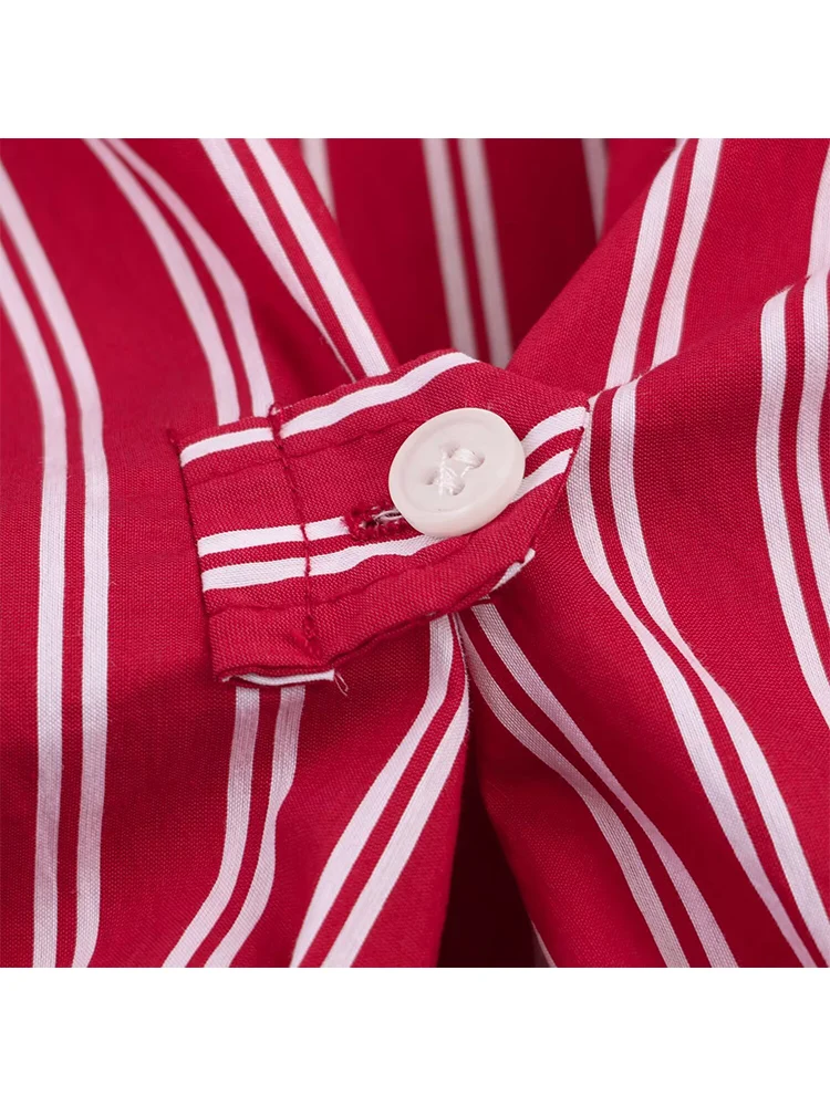  New Product Women's Casual Striped Shirts Fashion Simple Versatile Striped Lapel Collar Long Sleeve Commuter Loose Blouse