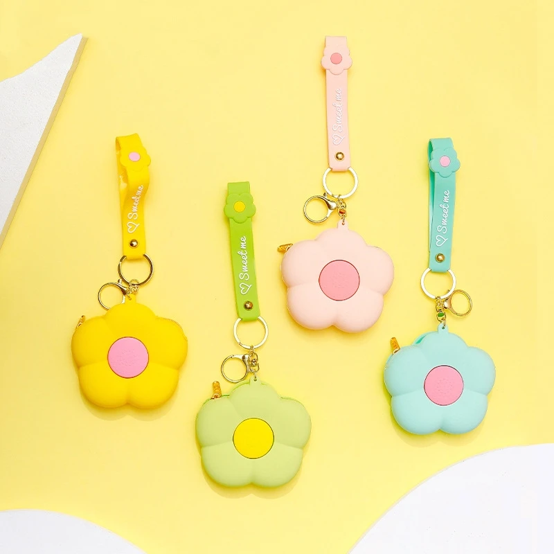 Flower Shape Silicone Coin Purse Mini Cute Zipper Small Wallet Female Student Earphone Bag Backpack Pendant Gift for Women