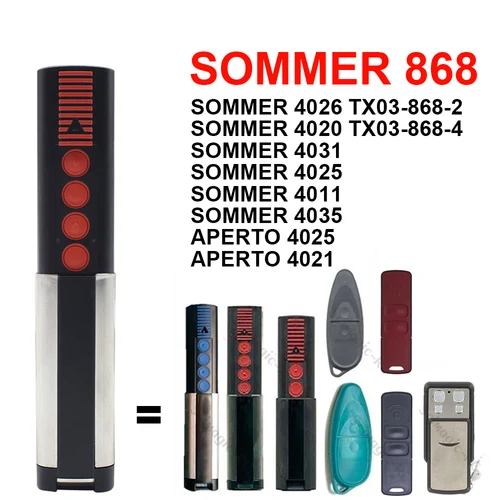 1-20pcs SOMMER 4020 TX03-868-4 4026 4031 차고 문 리모컨 868mhz 롤링 코드 핸드 헬드 송신기 APERTO 4025 4021 게이트 개방 2