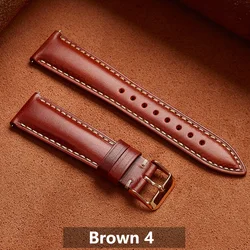 Premium Genuine Leather Watch Band with Stainless Steel Buckle - 22mm (Brown 4)