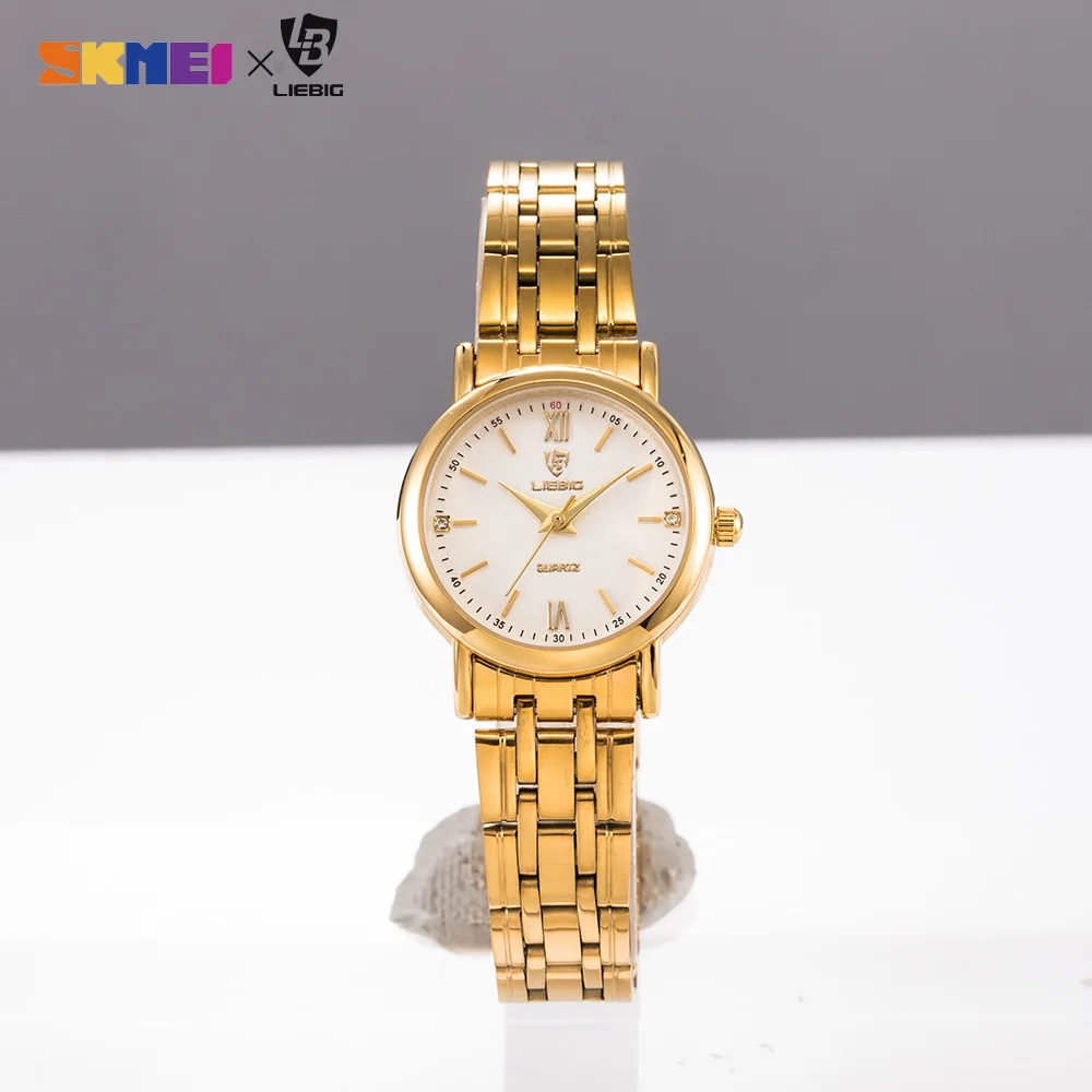 Luxury Couple Watch Quartz Wrist Watches Golden Fashion Stainless Steel Lovers Watch For Women & Men Analog Wristwatch L1012