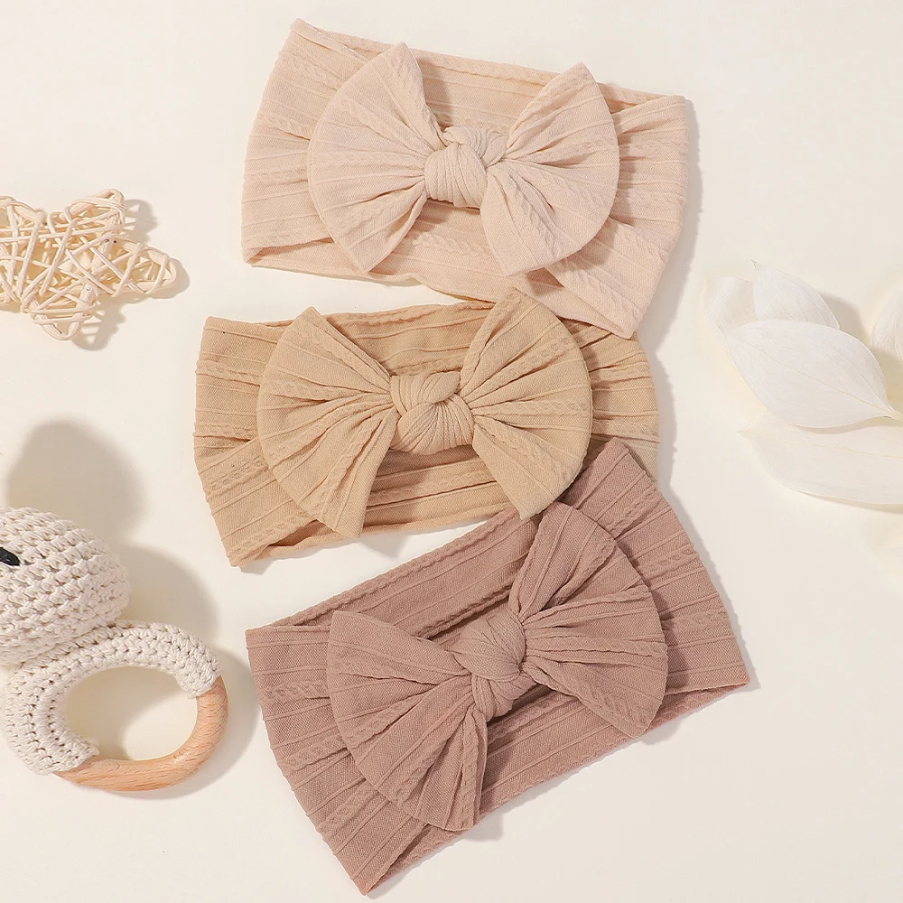 3Pcs Baby Headband Set - Solid Color Bow Hair Accessories for Newborns