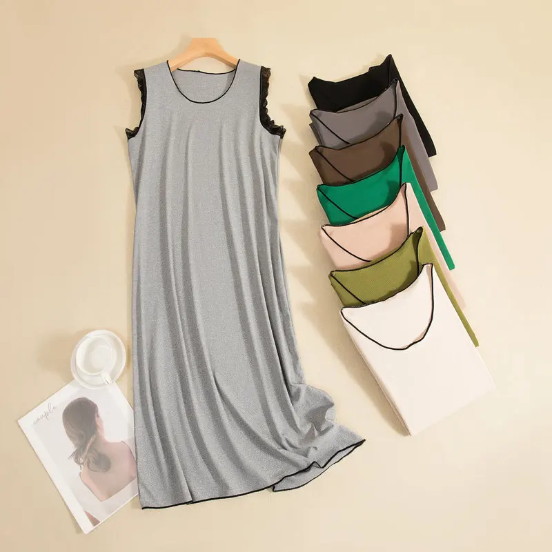 Sexy Thread Night Wear Weste Kleid Damen Sommer Nachthemd Ärmellos Home Kleidung Modale Spitze Damen Nachtwäsche Nachthemden – Detail 24