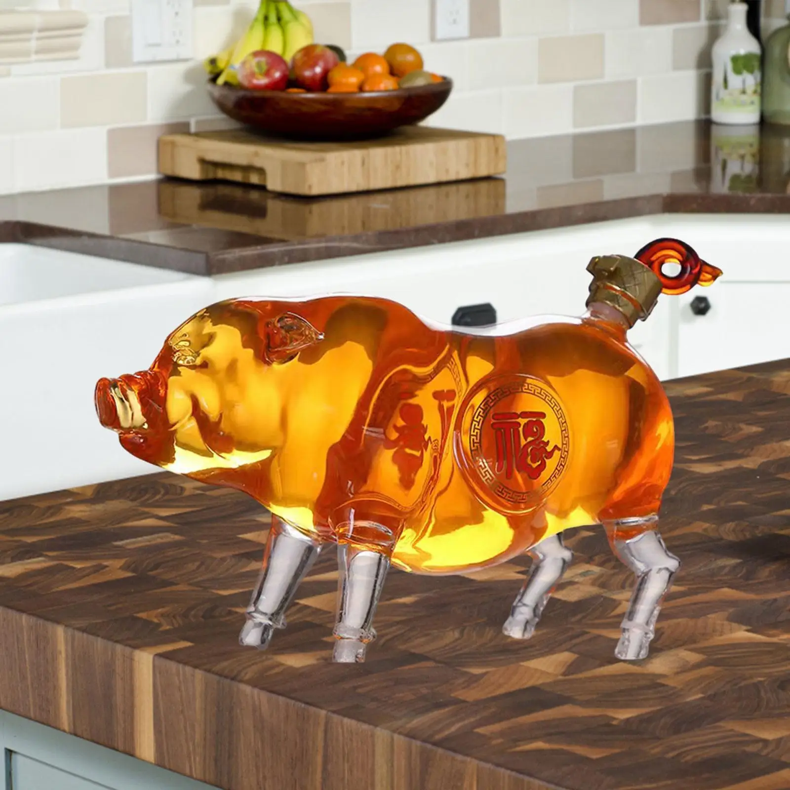 Pig Shape Decanter Glass Liquor Decanters Clear Novelty for Spirits Unique Drink Dispenser Wine Bottle for Anniversary Gift