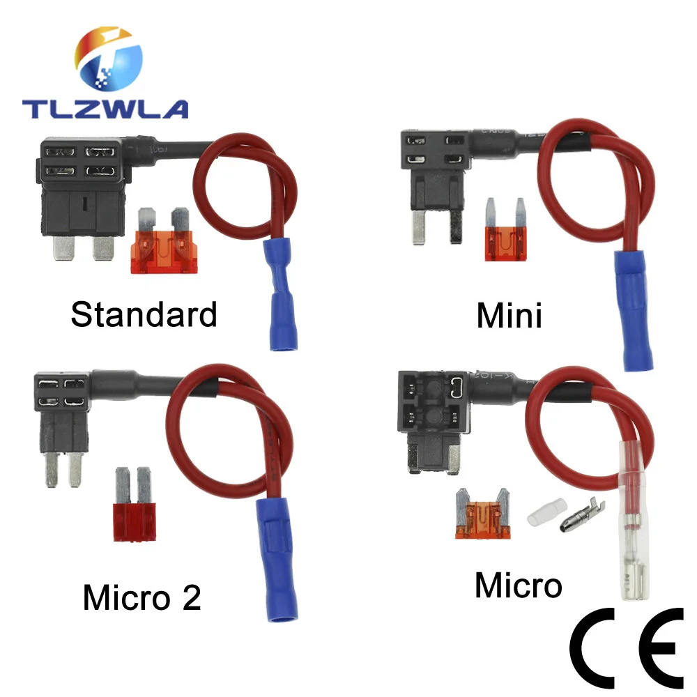 12V MINI SMALL MEDIUM Size Car Fuse Holder Add-a-circuit TAP Adapter with 10A Micro Mini Standard ATM Blade Fuse