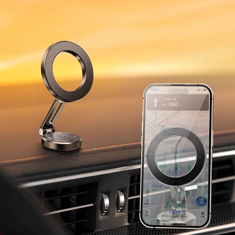 Folding Magnetic Car Mobile Phone Holder Aluminum Alloy Folding Rotating Portable Car Mount for Navigation Universal Car Models