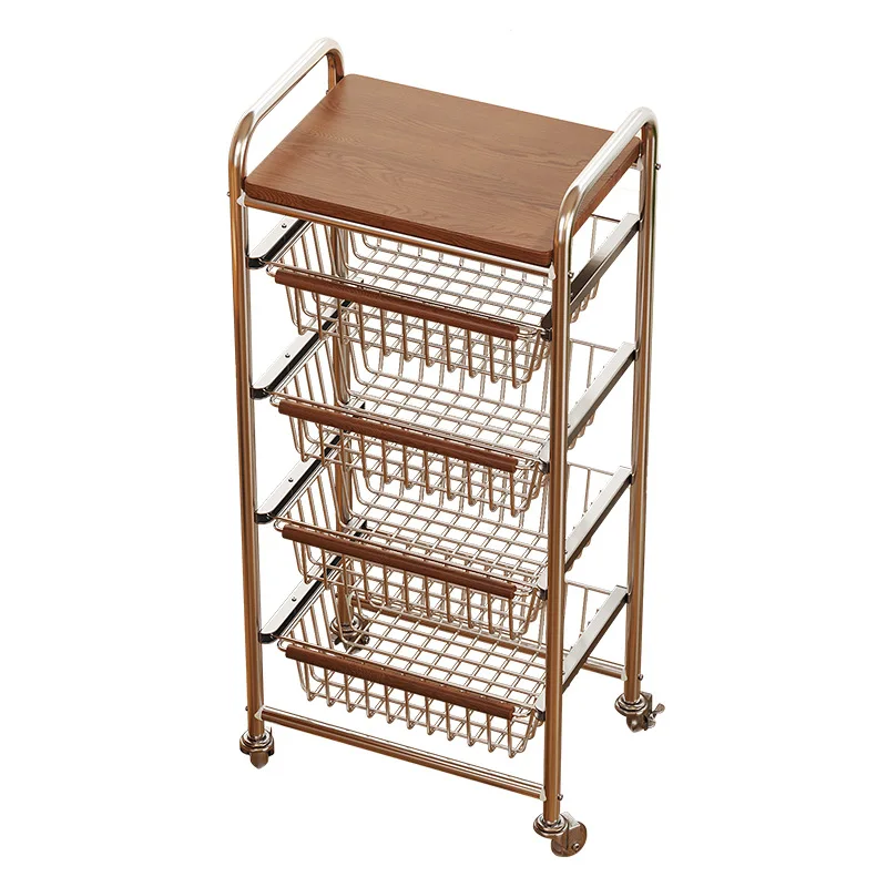 Mobile Kitchen Trolley Medieval Trolley Living Room Snack Storage Rack Home Kitchen Vegetable Wall Shelf Universal Pulley Cart