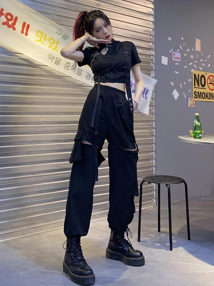 Spring Summer Detachable Tie Cargo Pants for Women Loose Pockets Spliced  Streetwear Harajuku Style Female Y2K Fashion New 2023 - AliExpress