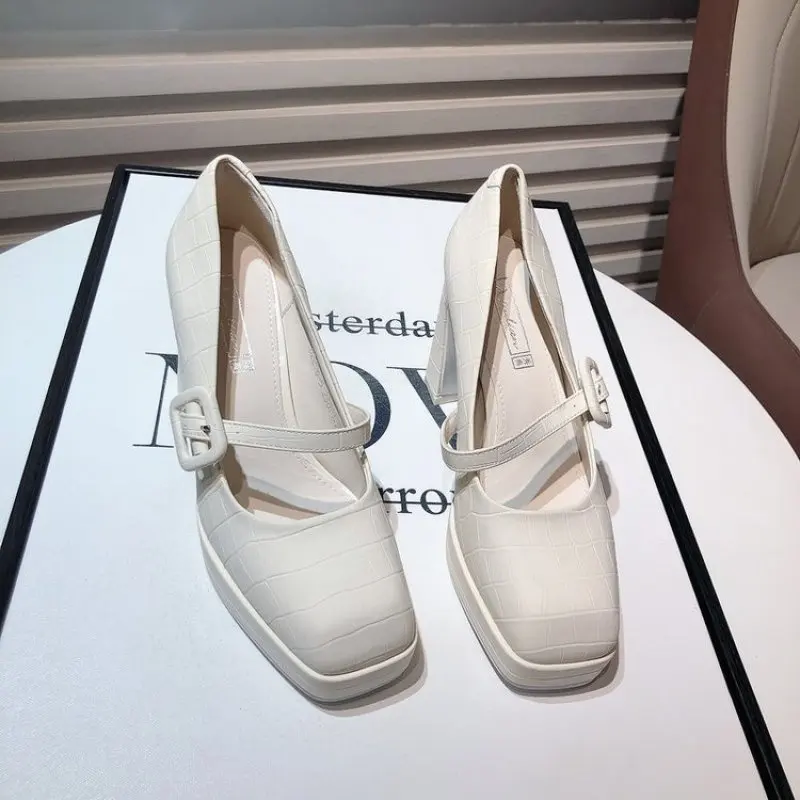 Spring and Autumn NEW Fashion Comfort British Style Shoes for Women High Heels Round Toe with Chunky Heels Shoes Heels Women 34