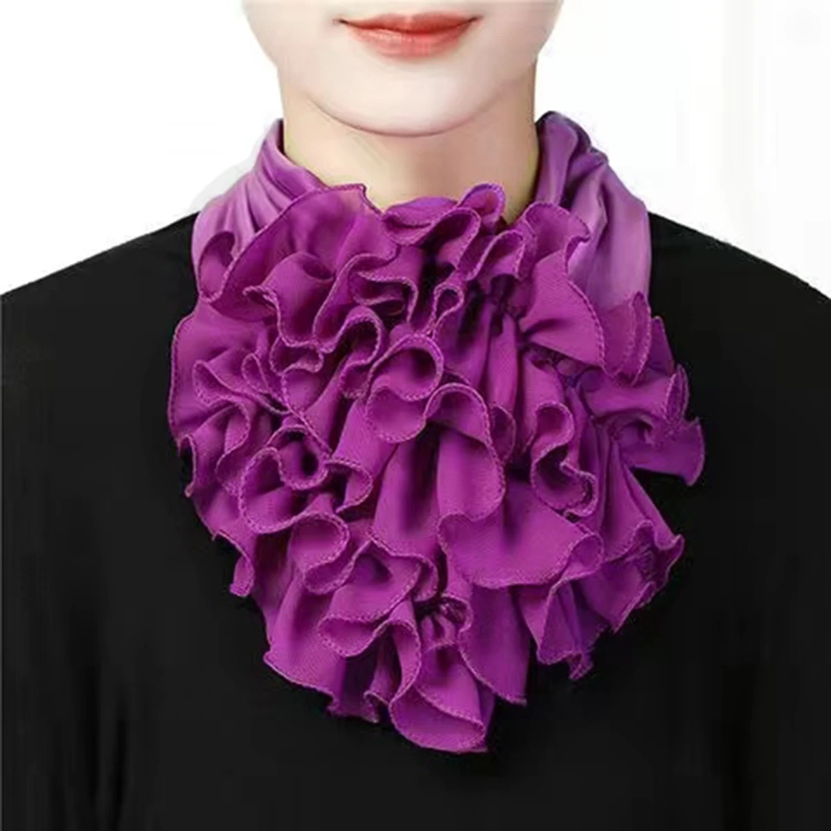 Solid Color Neck Collar Ruffles Fake Collar Elegant Women Casual Neckerchief Detachable Neck Gaiter Warm Scarf Free Size Fashion fake collar detachable collar shawl