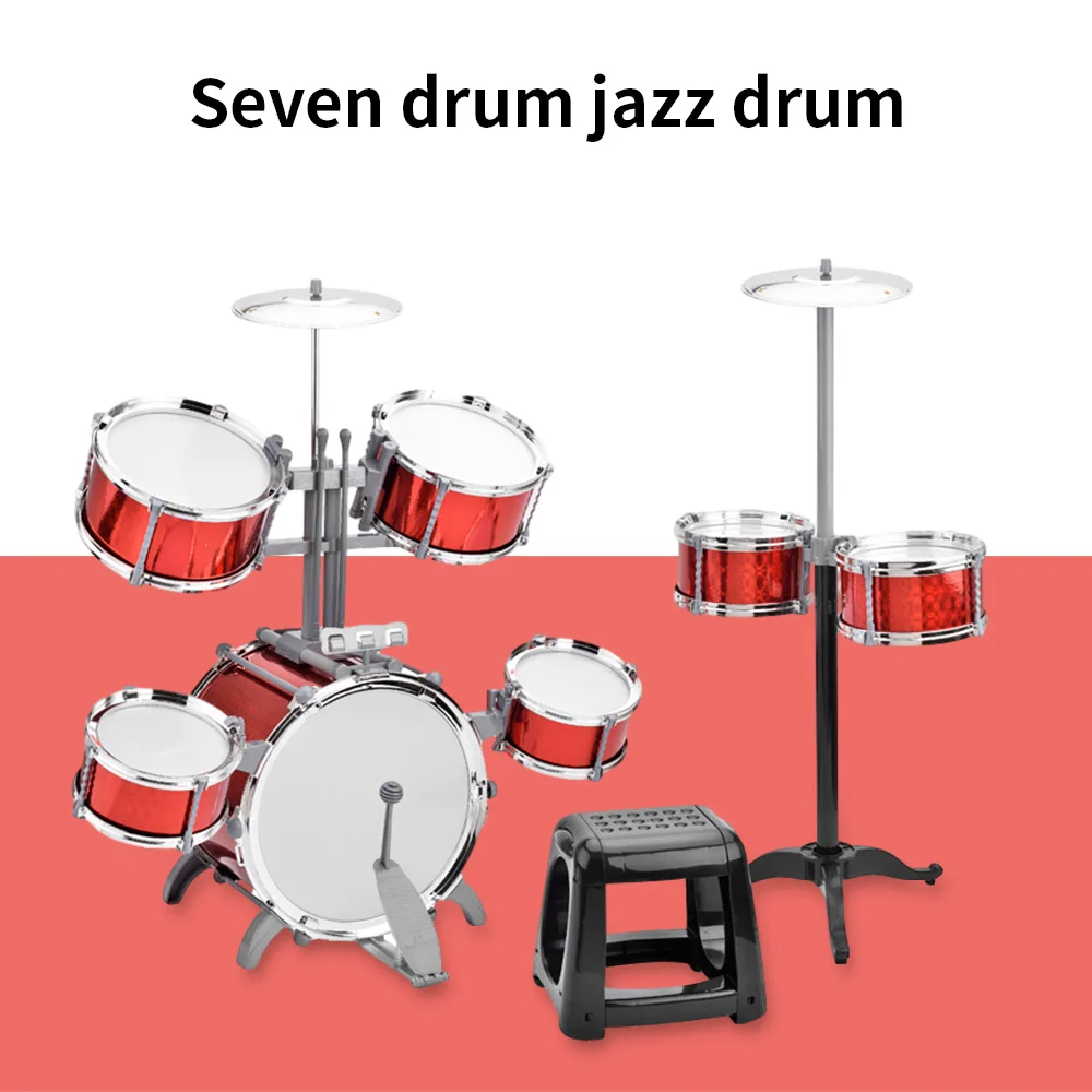 

Drum Set Jazz Drum Kit with Stool 7 Drums Musical Percussion Instruments Thickened PVC Drumhead Easy Installation for Beginner