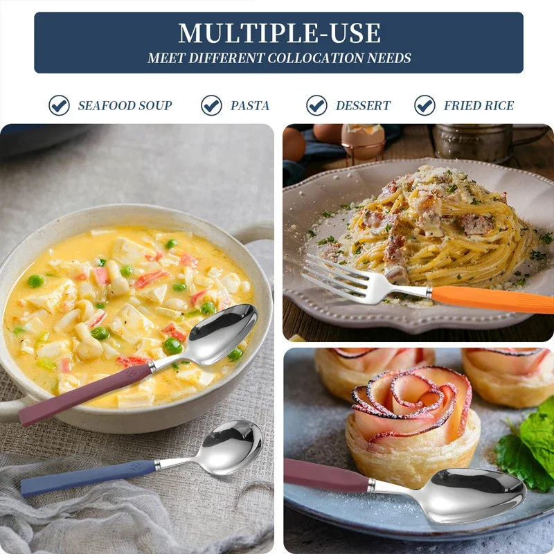 3Pcs Stainless Steel Cutlery Set Polishing Fork Spoon Set Silicone Handle Western Tableware Fork Tea Spoon Kitchen Dinnerware