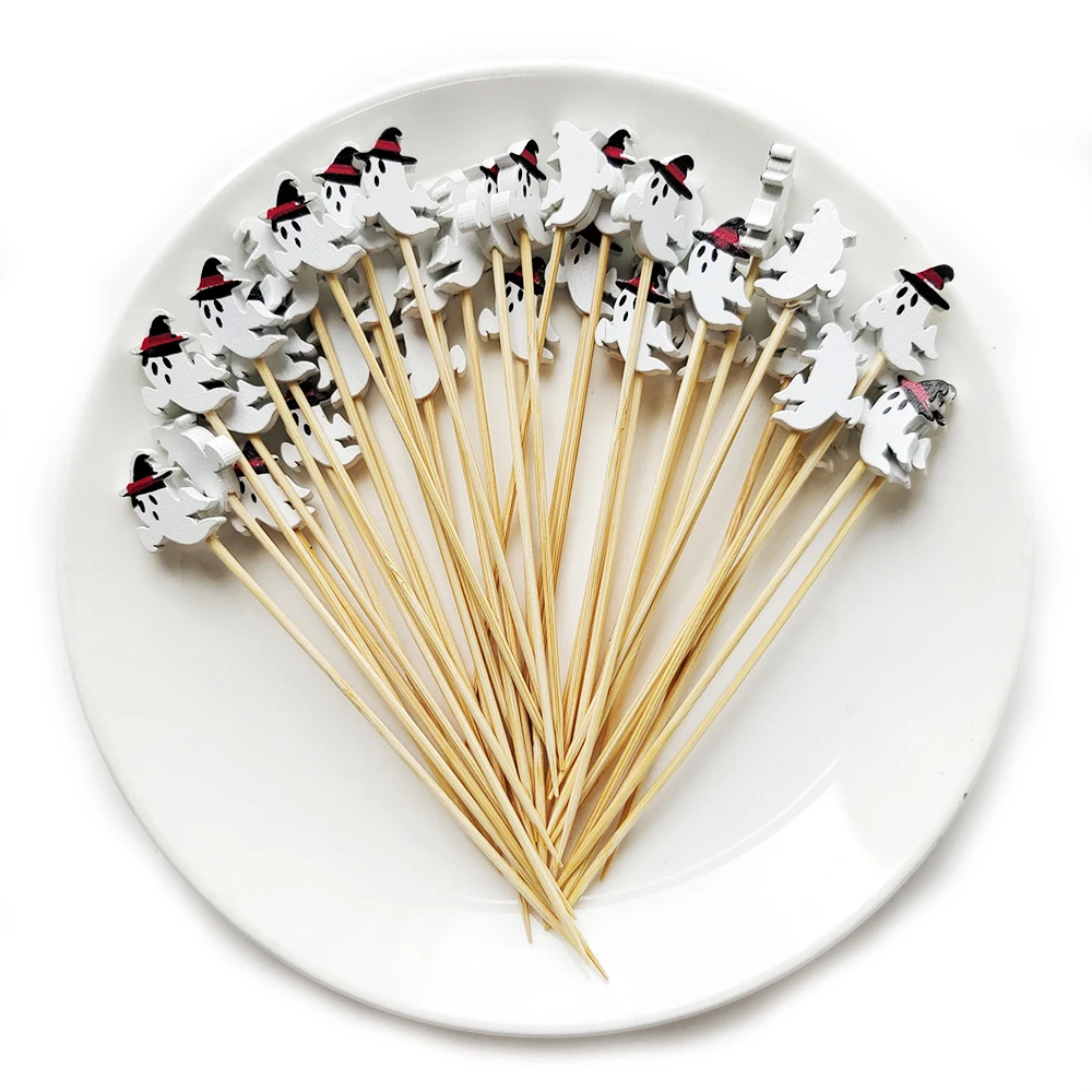 100 Stücke Halloween Kürbis Bambus Spieße Obst Gabel Dessert Salat Gemüse Einweg Sticks Zahnstocher Spieß Halloween Decor – Detail 7