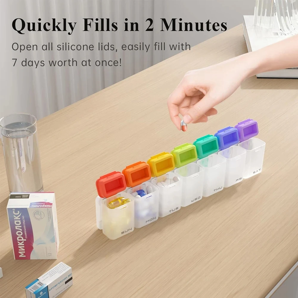 Medication Dispenser Medicine Container Holder for Supplement Vitamin Weekly Pill Organizer Magnetic Removable Pill Box