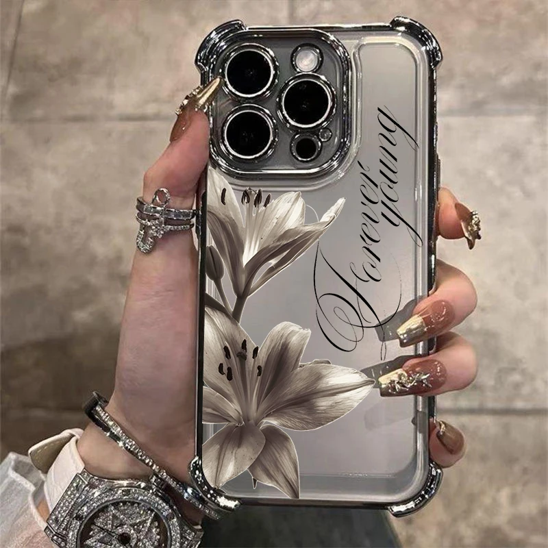 Elegant Retro Lily Flower Plating Protective Phone Case