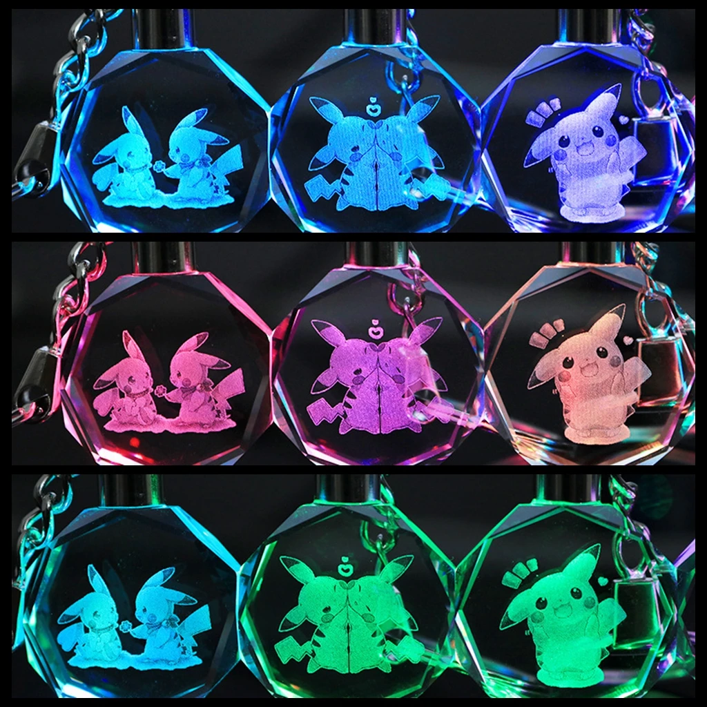 Pokemon Crystal Keychaint Action Toy Figures Cartoon Anime Crystal Shiny Ball Cosplay Ball Led Portachiavi Portachiavi Portachiavi Per Auto Portachiav