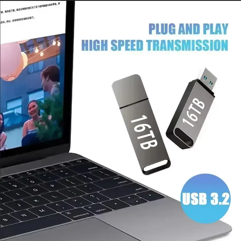 Premium High-Speed Metal USB 3.2 Flash Drive - 8TB Storage Device and Car Music Adapter