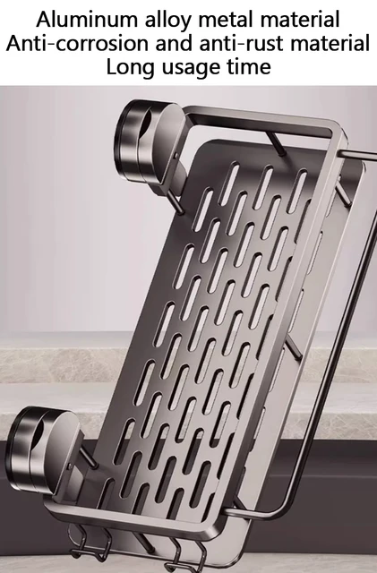 ชั้นวางของในห้องน้ำแบบติดผนังด้วยถ้วยดูด ไม่ต้องเจาะผนัง สำหรับวางขวดแชมพู ชั้นวางของในห้องอาบน้ำ ชั้นวางของในห้องน้ำและห้องครัว ทำจากอะลูมิเนียม 5