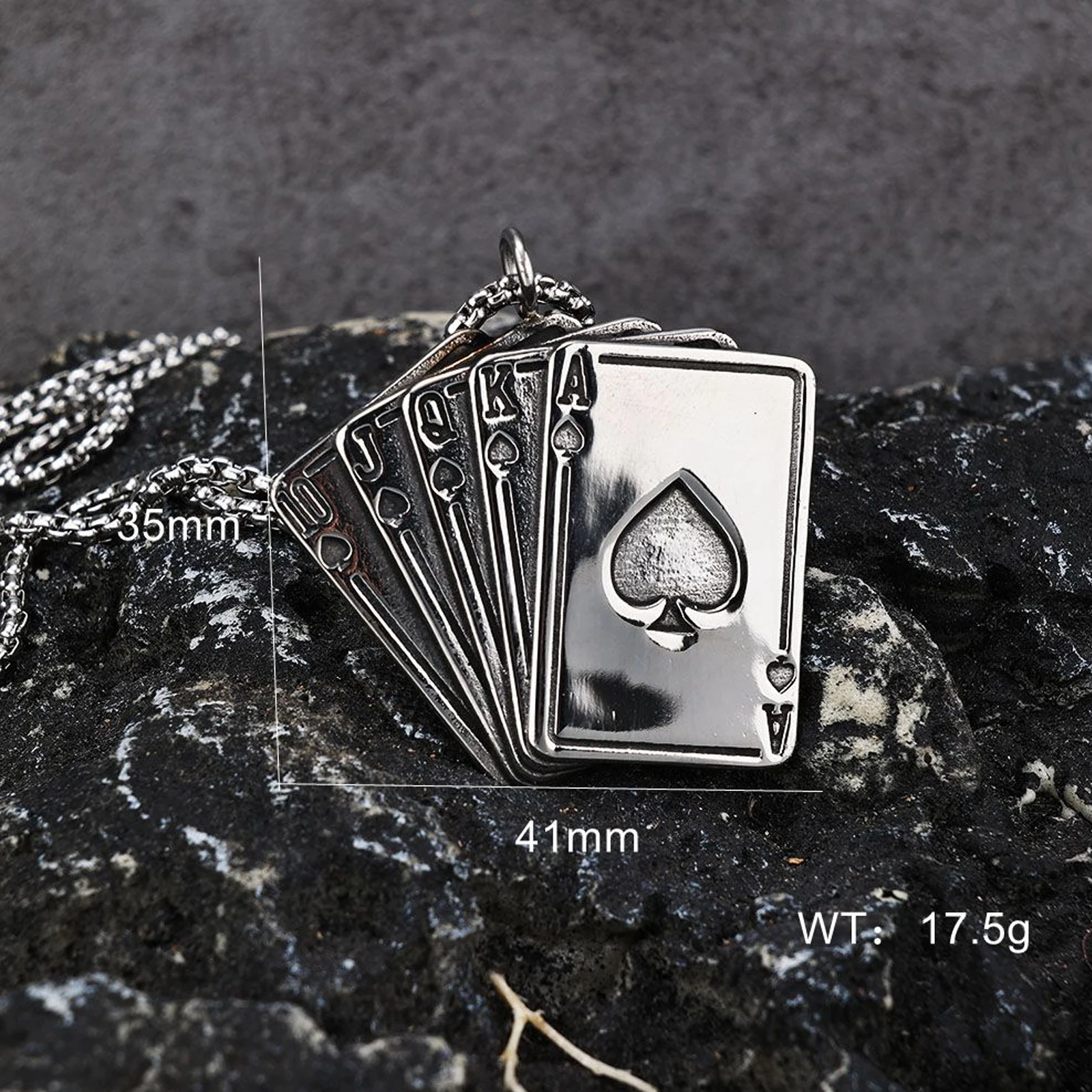 Unisex Stainless Steel Polished Playing Card Pendant Necklace